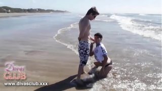 horny young german couple having hardcore fuck on the public beach